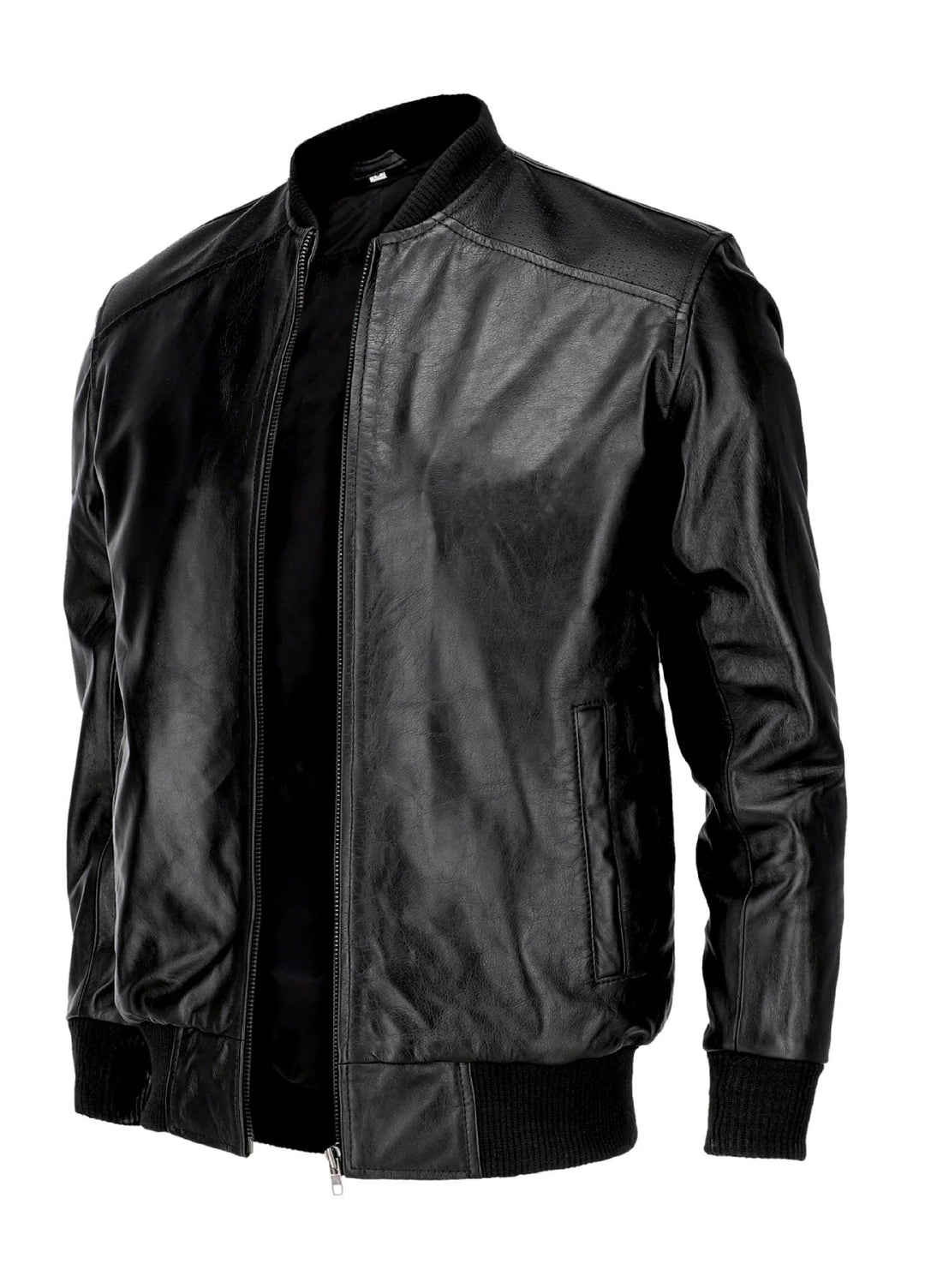 Mens Black Pure Cow Leather  Bomber Jacket