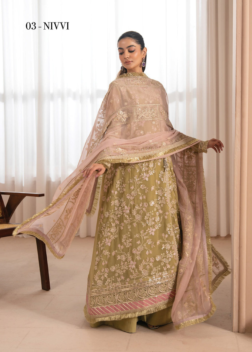 Zaeva by Xenia Formals Unstitched Embroidered Chiffon 3 Piece Suit XE26UZF 03-NIVVI - Festive Collection