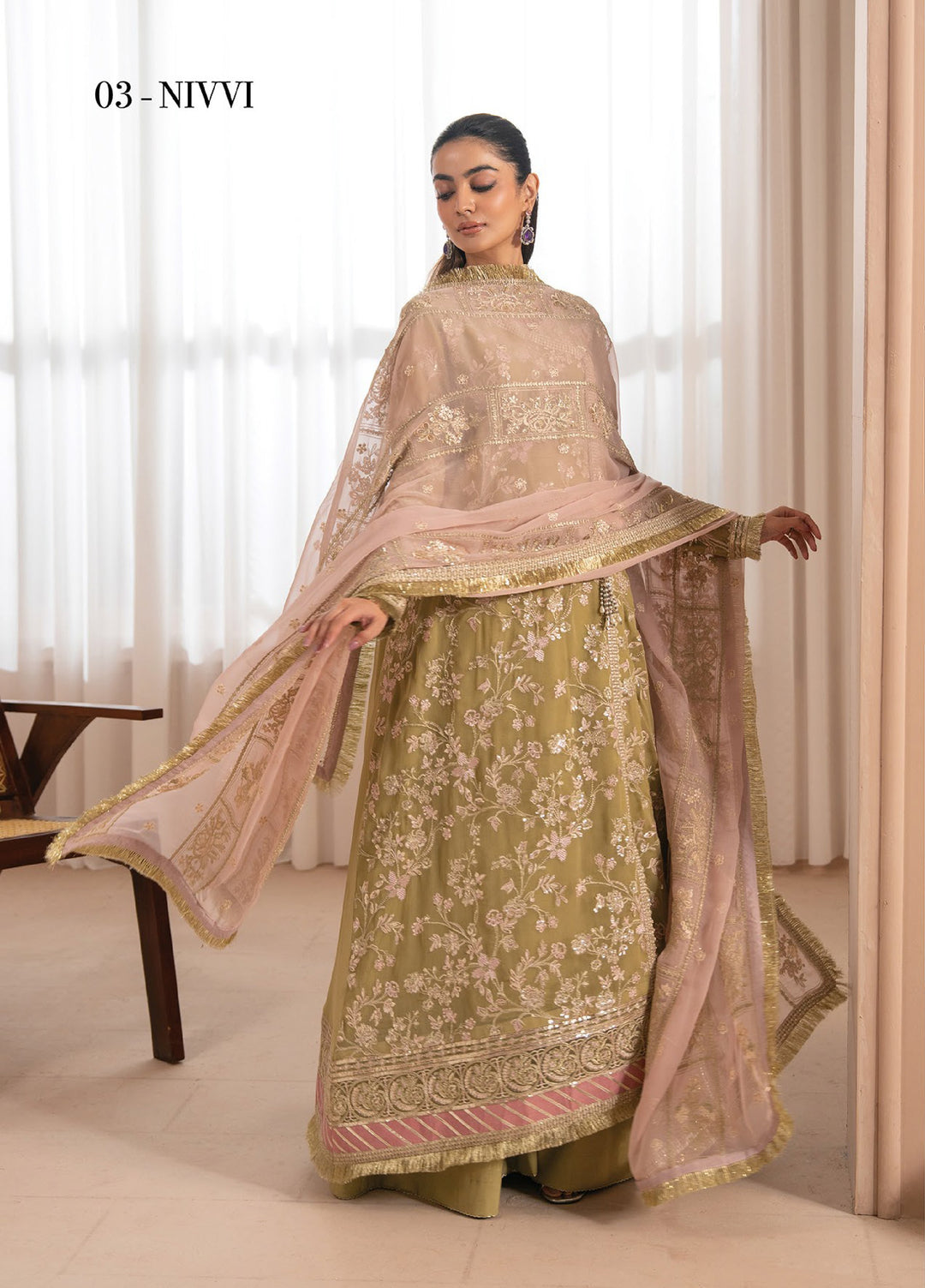 Zaeva by Xenia Formals Unstitched Embroidered Chiffon 3 Piece Suit XE26UZF 03-NIVVI - Festive Collection