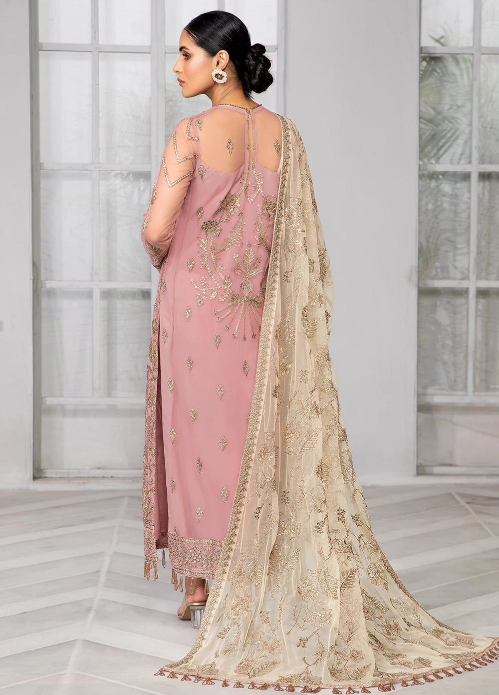 Zarif Unstitched Embroidered Net 3 Piece Suit ZR26UF Bahaar ZB-07-Blush - Festive Collection