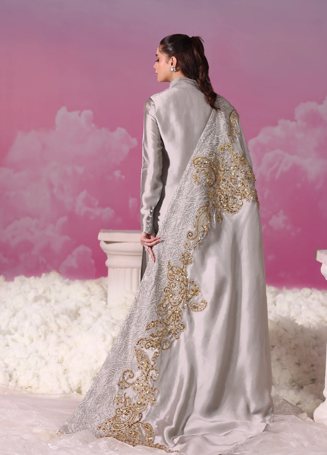 Mount Olypus by Musferah Saad Pret Embroidered Tissue Silk 2 Piece Lunar Mist - Festive Collection