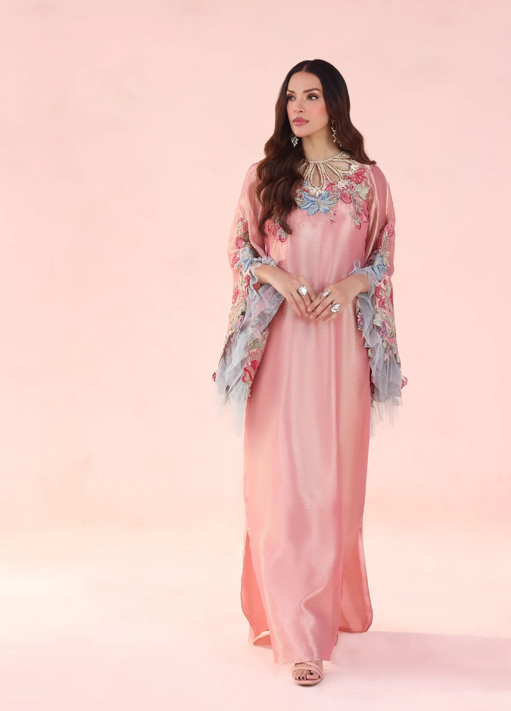 Eterna by Musferah Saad Pret Embroidered Tissue Kaftan Moonlit Blush - Festive Collection