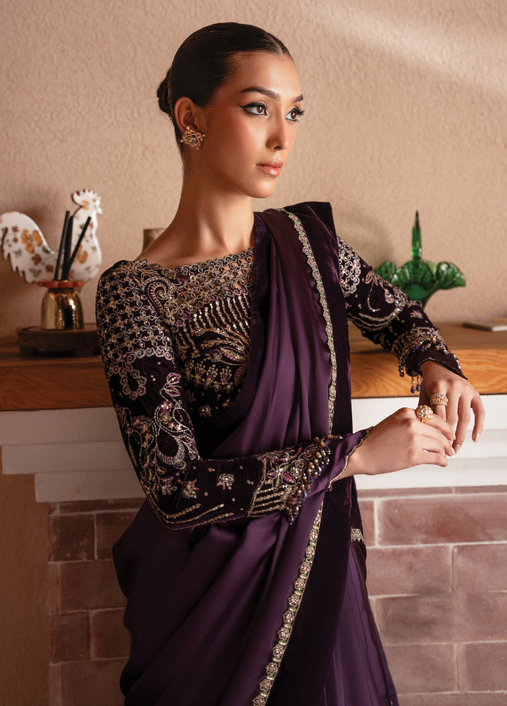 Solene By Faiza Faisal Embroidered Velvet Unstitched Saree FF25SV WS25-0453 - Festive Collection