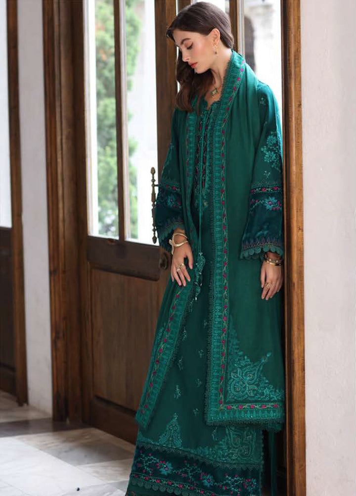 Noor by Saadia Asad Unstitched Khaddar Pashmina Shawl Embroidered Suits 3 Piece NSA25PW D2-Emerald Reverie - Winter Collection