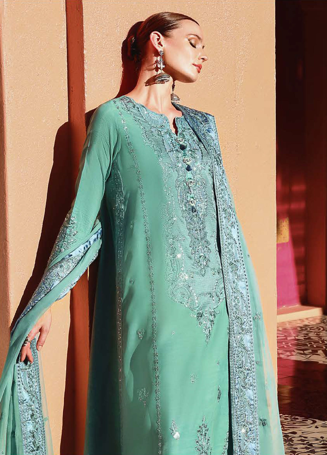 Nuvera Hemline by Mushq Unstitched Raw Silk Embroidered 3 Piece Suit MU26UNH D-5 Sybill - Festive Collection