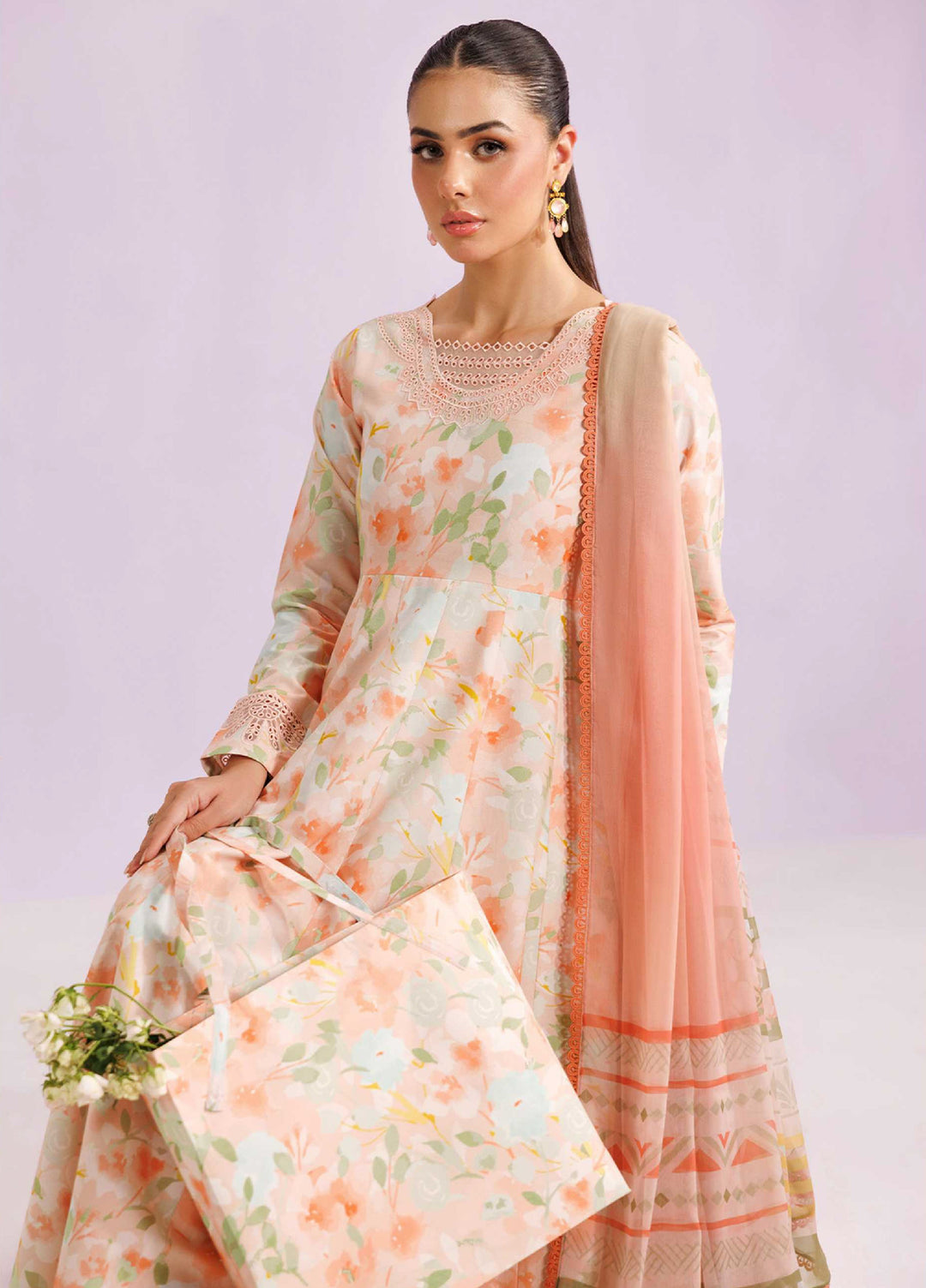 Farasha Unstitched Embroidered Lawn 3 Piece Suit FSH26UL D-3 Light Coral - Summer Collection