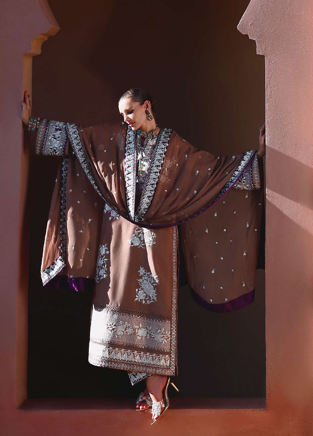 Nuvera Hemline by Mushq Unstitched Raw Silk Embroidered 3 Piece Suit MU26UNH D-6 Sally - Festive Collection