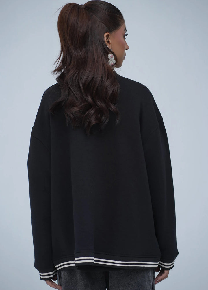 Movement Unisex Western 1 Piece Printed Fleece Tehreek Varsity Jacket Black - Winter Collection