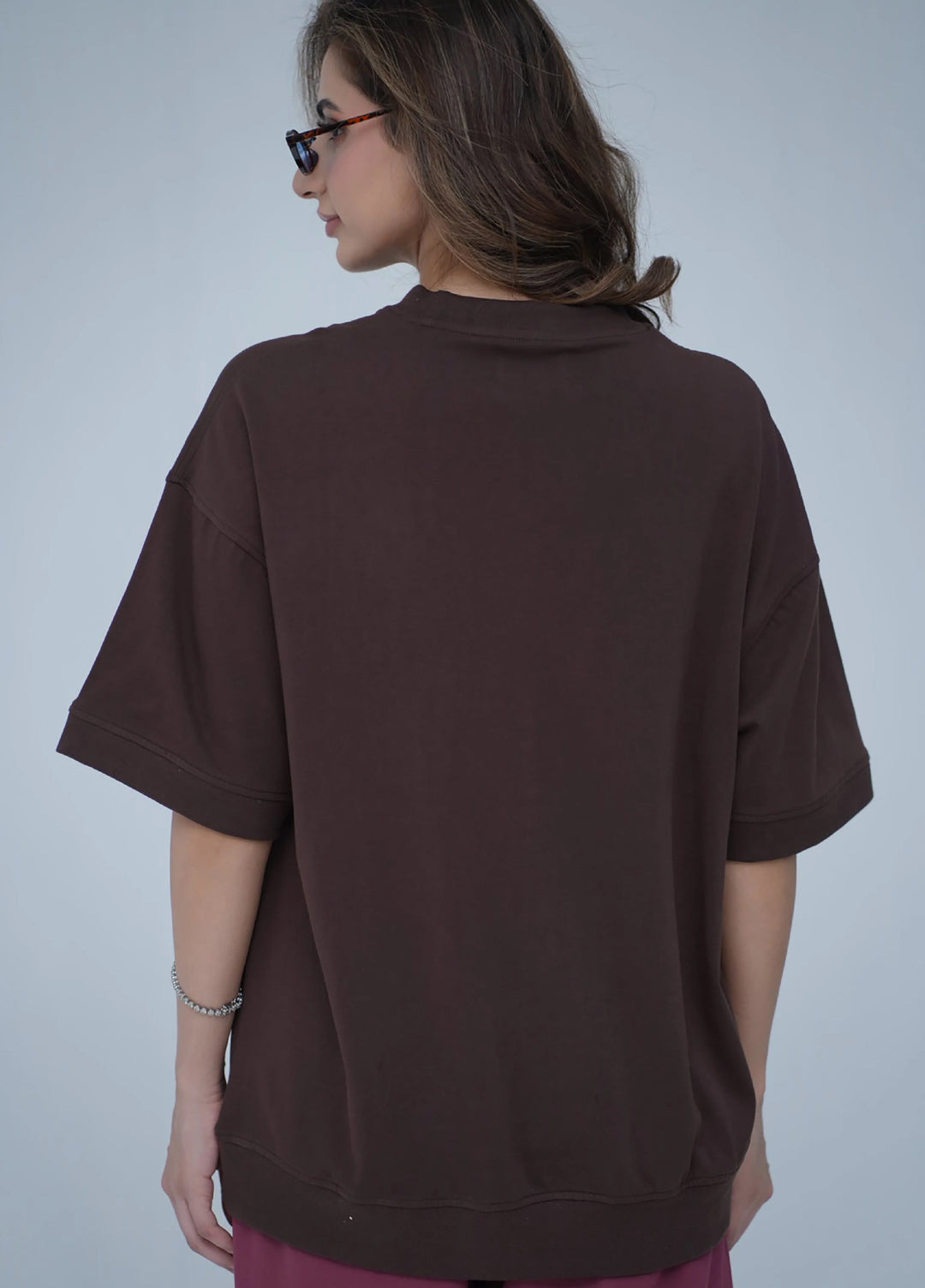 Movement Unisex Western 1 Piece Printed Cotton Tehreek Classic Oversized Tee Brown - Winter Collection