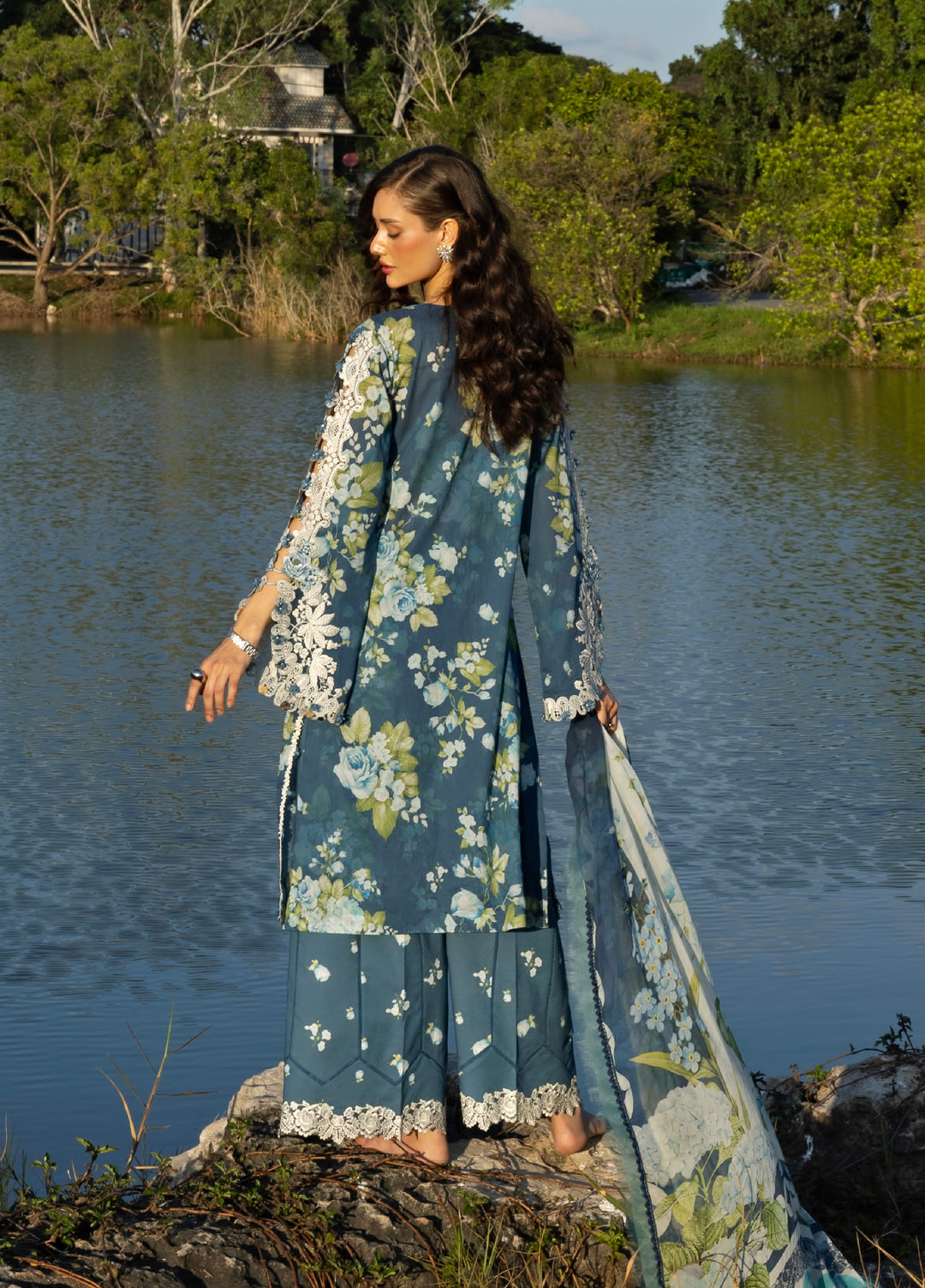 Signature by Elaf Premium Unstitched Embroidered Lawn 3 Piece Suit EL26USP ESA-7B SEA ENCHANTRESS - Summer Collection