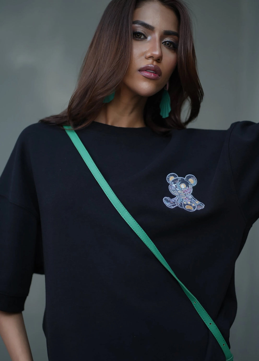 Movement Unisex Western 1 Piece Printed Cotton Tehreek Teddy Tee Black - Winter Collection