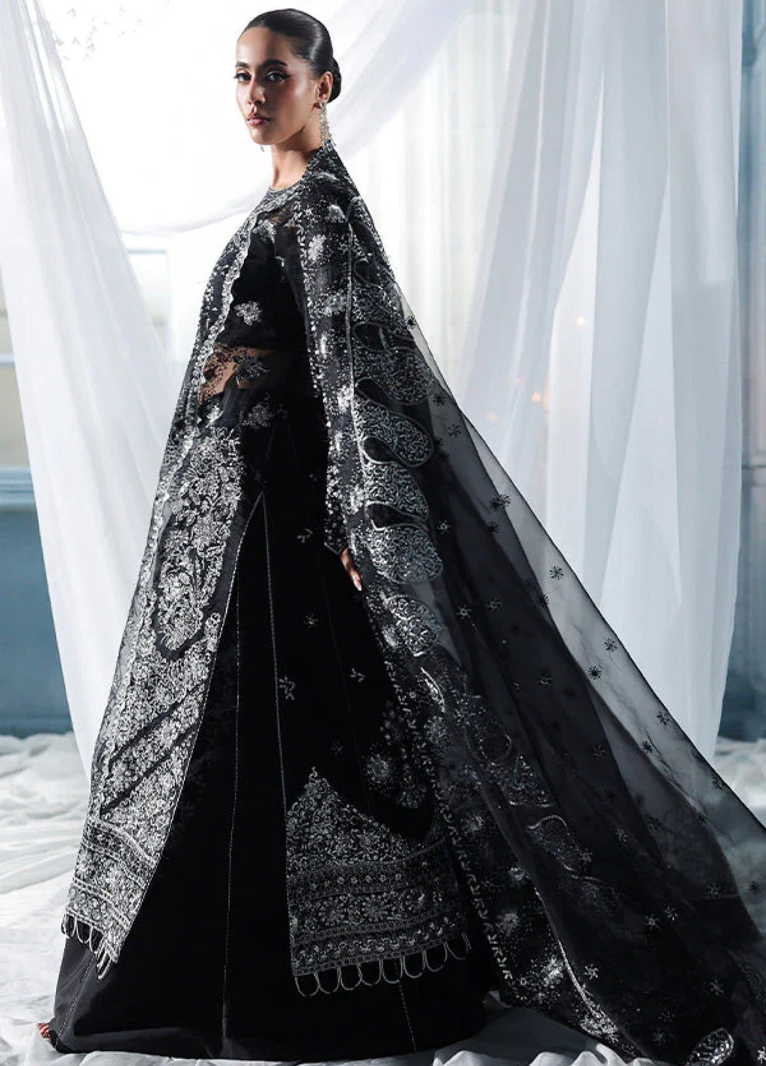 Zynoria by Saffron Unstitched Organza Embroidered Suits 3 Piece SFR25Z Onyx - Festive Collection