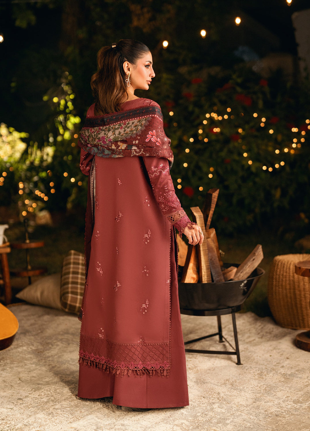 Florent Serenity Embroidered Woolen Shawls Unstitched Karandi Suits 3 Piece FL25WS FL-6B - Winter Collection