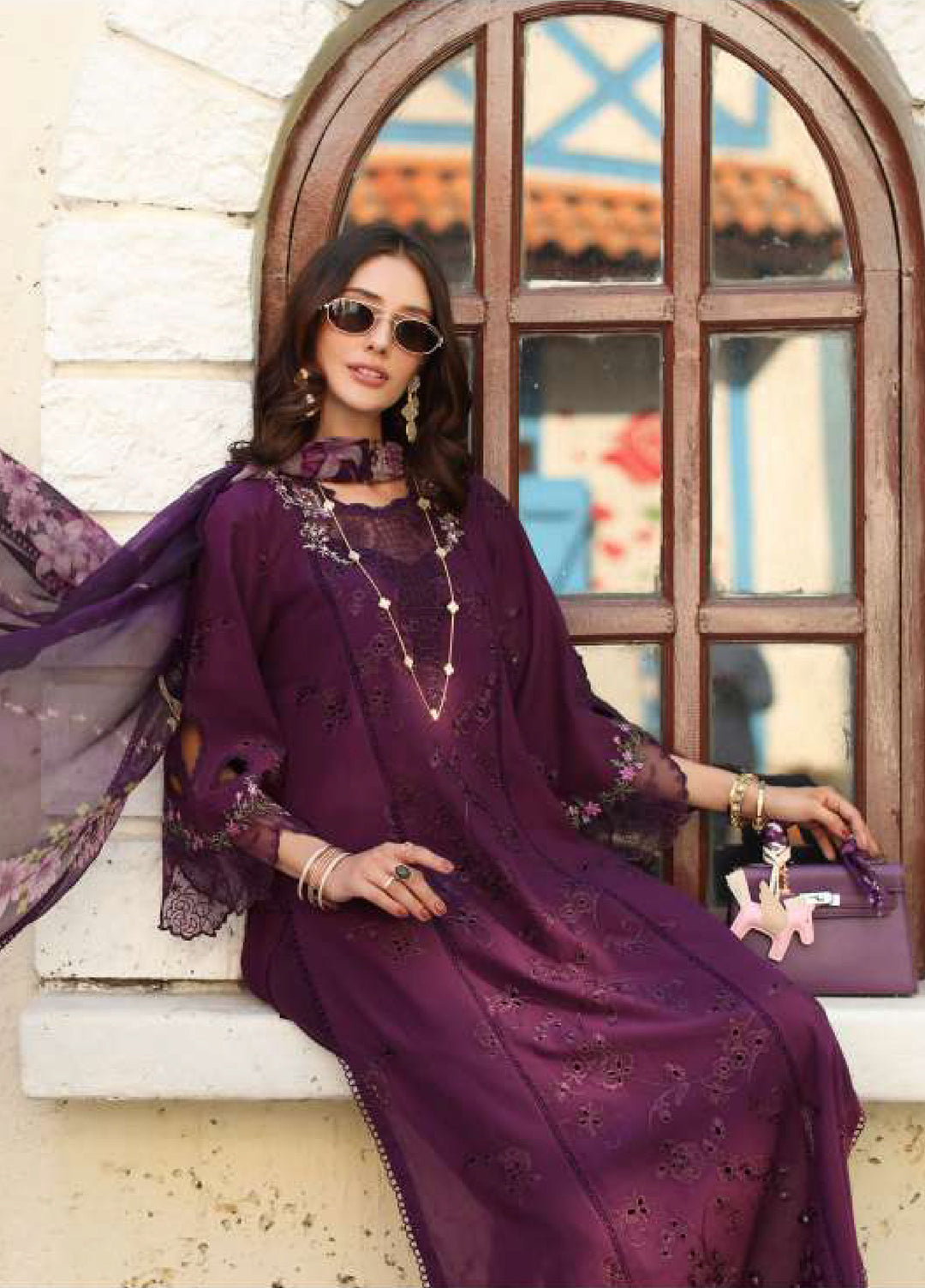 Noor Luxe by Saadia Asad Unstitched Embroidered Lawn 3 Piece Suit SA26UNL D-5A - Summer Collection