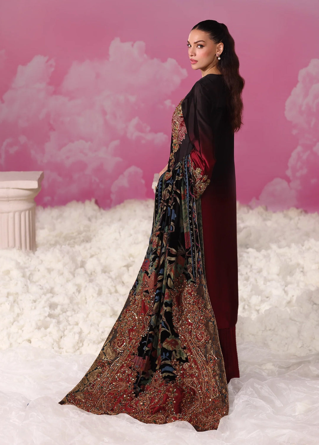 Mount Olypus by Musferah Saad Pret Embroidered Velvet 2 Piece Eternal Garnet - Festive Collection
