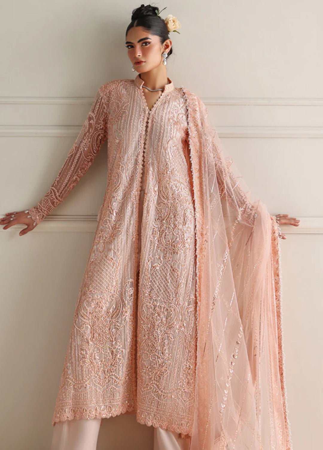 Threads And Motifs Women Pret Net Embroidered Jacket With Trouser & Dup 3 Piece 9830.4 - Formals Collection