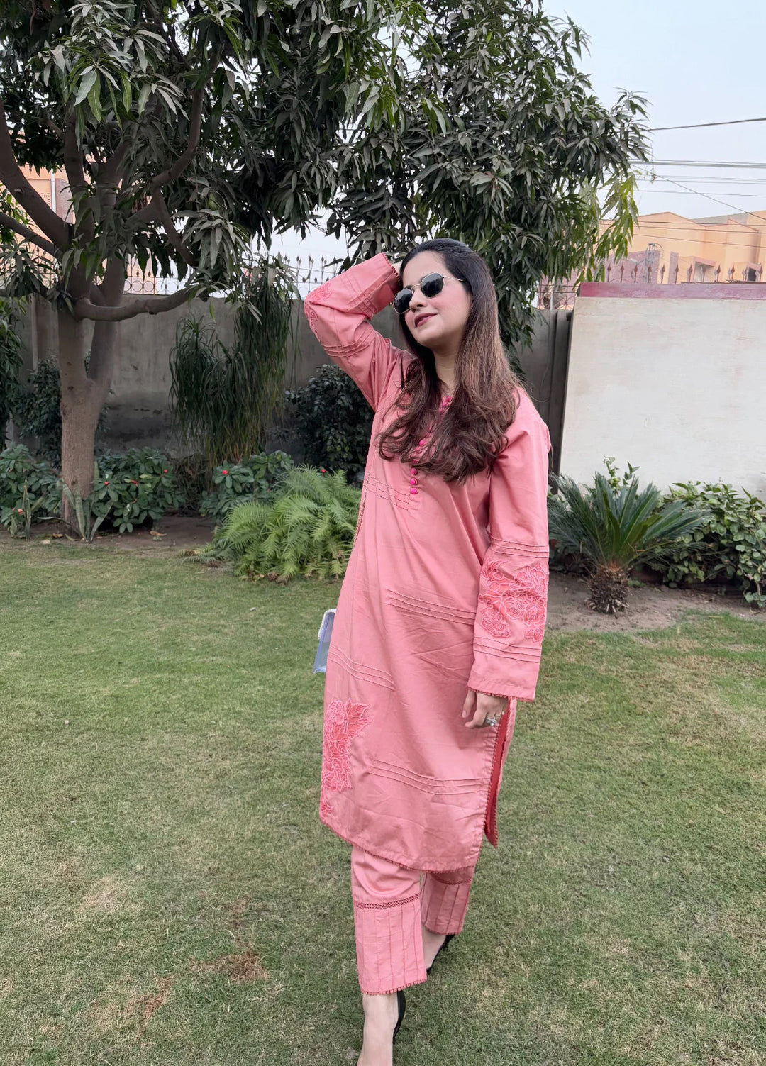 Pret Bee Women Cambric Embroidered Suits 2 Piece Blush Pink - Winter Collection