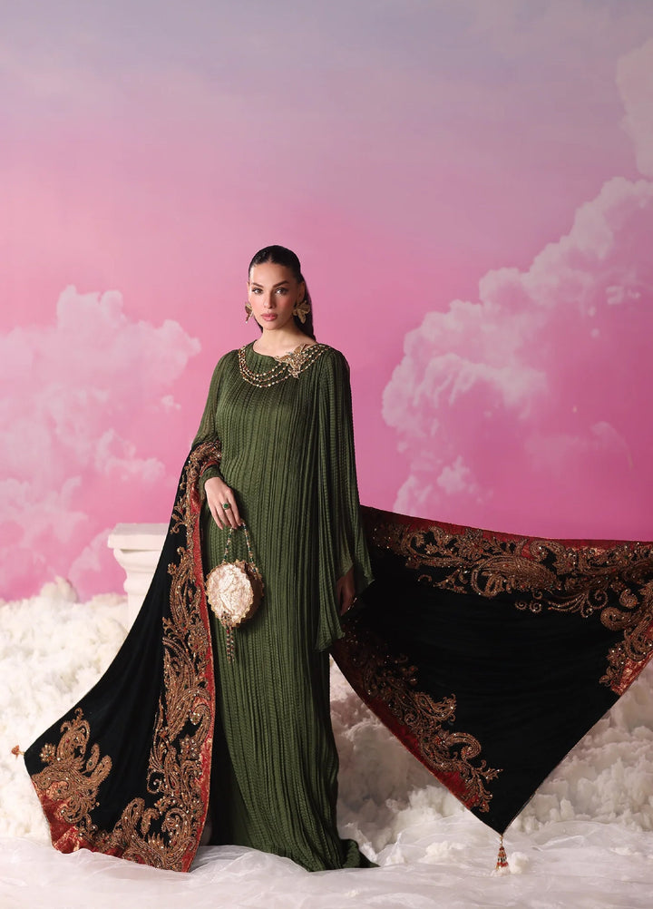 Mount Olypus by Musferah Saad Pret Embroidered Chiffon Kaftaan Emerald Eclat - Festive Collection