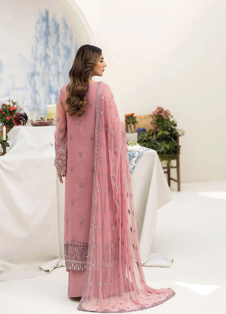 Lavish Premium Unstitched Embroidered Chiffon 3 Piece Suit D-09 Tea Pink - Wedding Collection