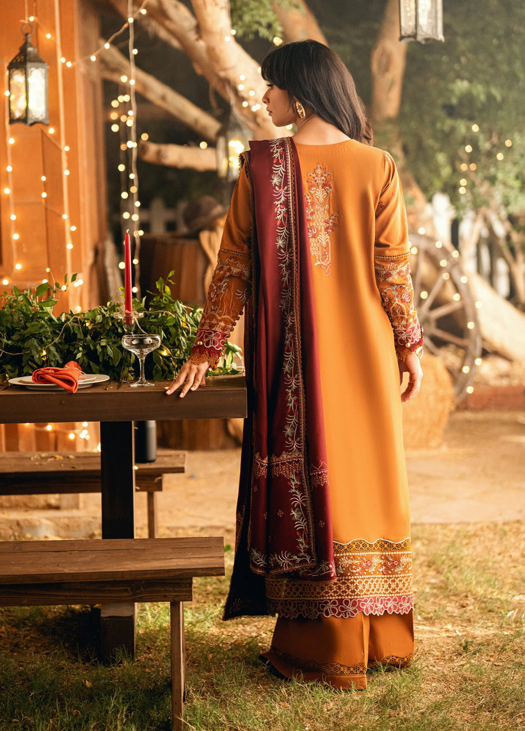 Florent Serenity Embroidered Woolen Shawls Unstitched Marina Twill Suits 3 Piece FL25WS FL-1B - Winter Collection