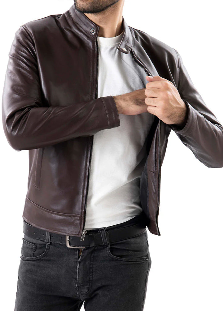 Brown Mens Pure Sheep Leather Jacket