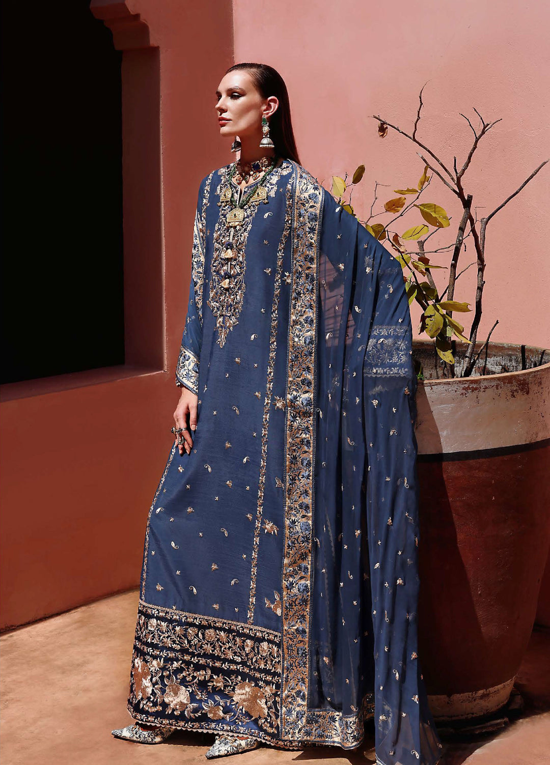 Nuvera Hemline by Mushq Unstitched Raw Silk Embroidered 3 Piece Suit MU26UNH D-1 Vivian - Festive Collection