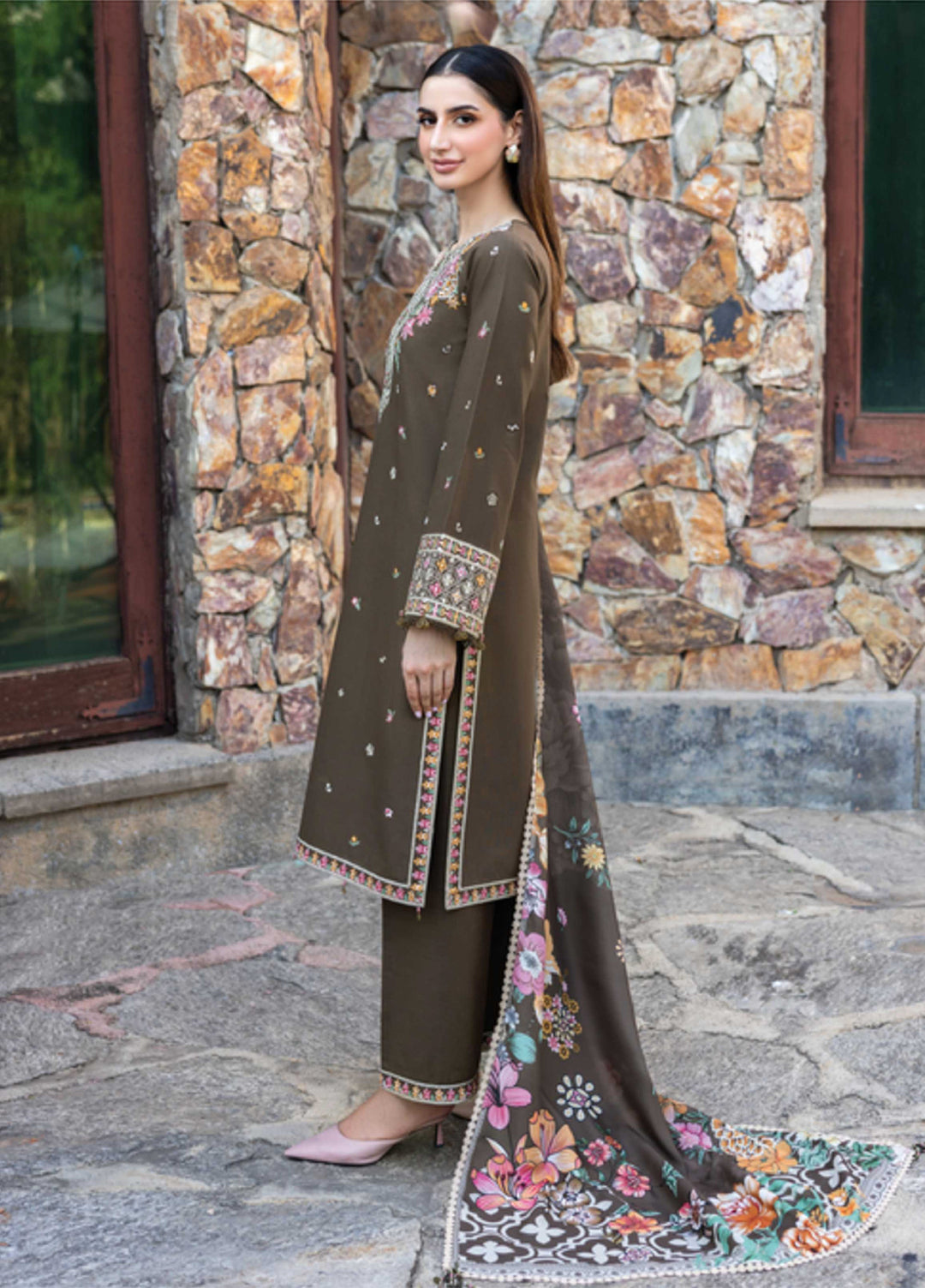 Eminence by Farasha Embroidered Khaddar Suits Unstitched 3 Piece FSH25FW D-08 Sandlit - Winter Collection
