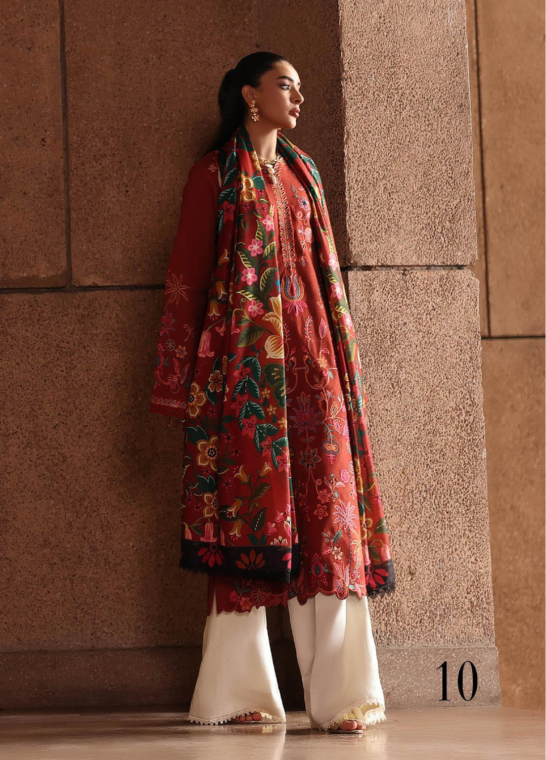 Rajbari Premium Unstitched Peach Winter Shawl Exclusive Embroidered Suits 3 Piece RB25PW D-10 - Winter Collection