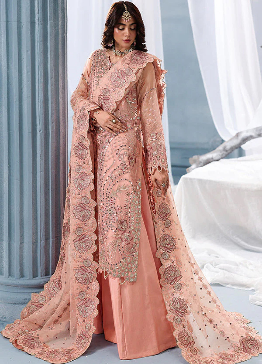 Zynoria by Saffron Unstitched Organza Embroidered Suits 3 Piece SFR25Z Carnelian - Festive Collection