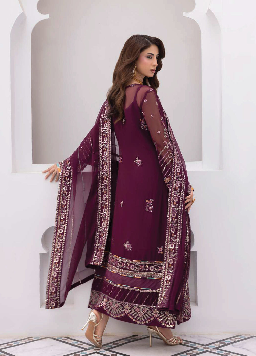 Maeri by Gulaal Unstitched Embroidered Chiffon 4 Piece Suit GL26UMC Etincelle D-48 - Festive Collection