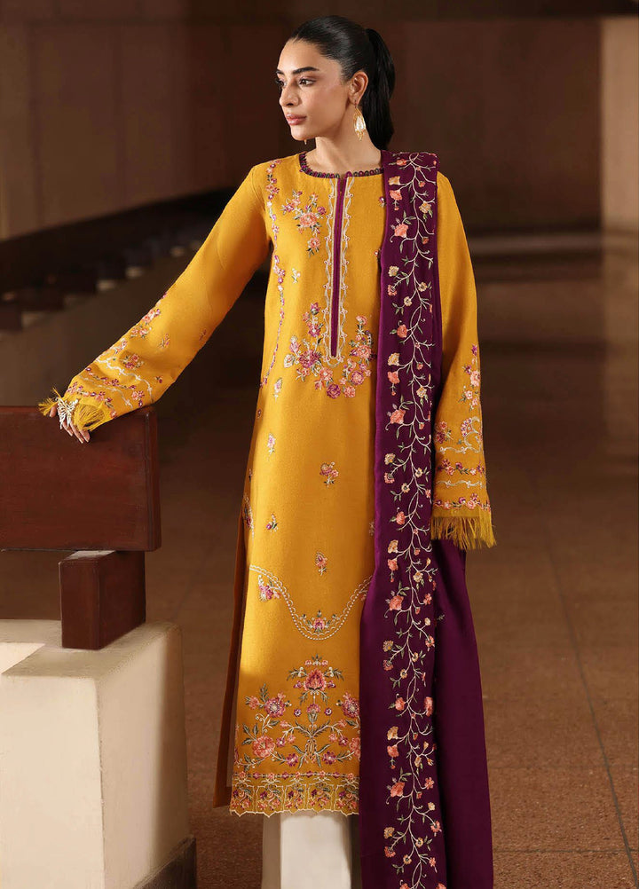 Rajbari Premium Unstitched Peach Winter Shawl Exclusive Embroidered Suits 3 Piece RB25PW D-3 - Winter Collection