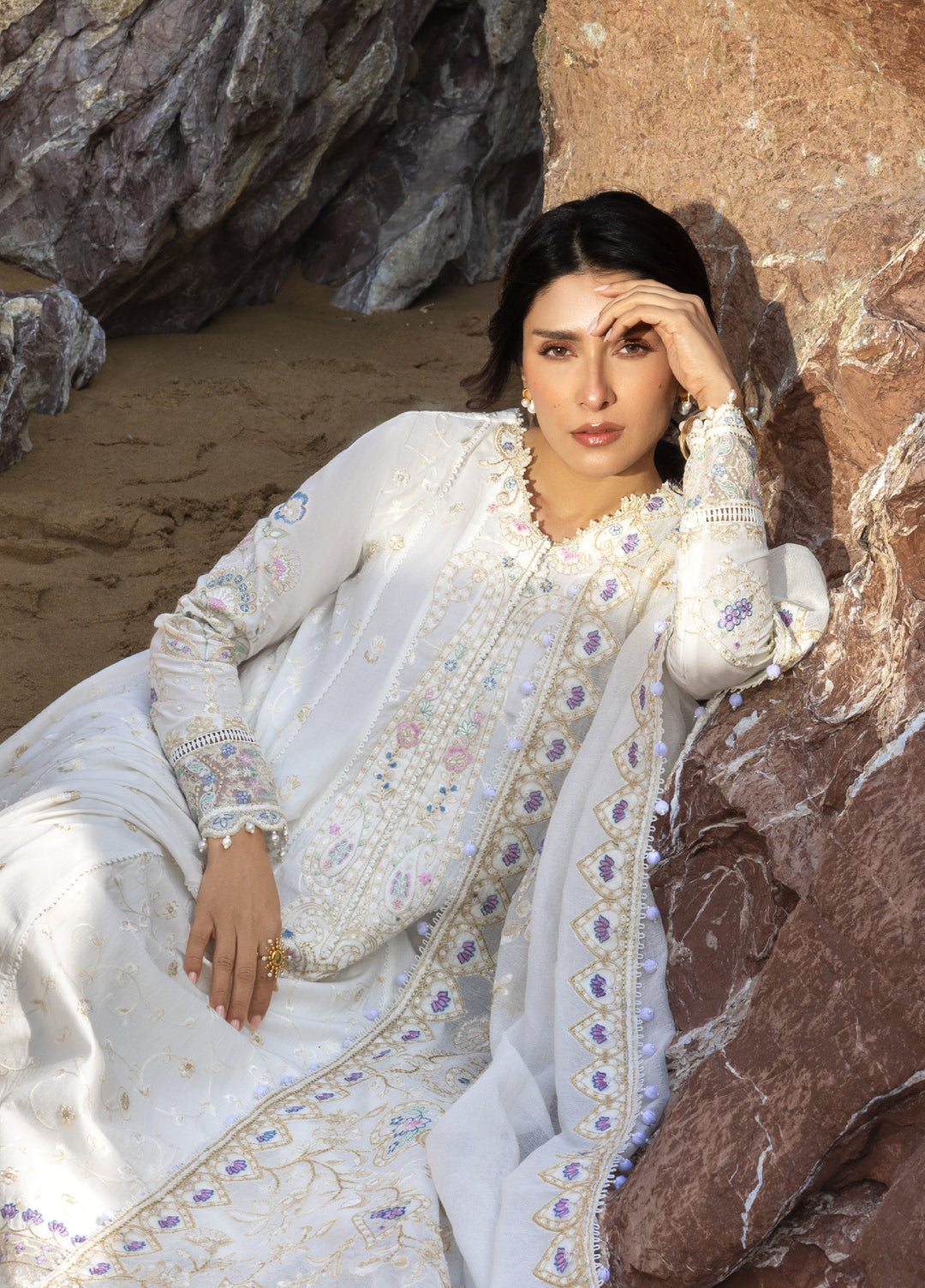 Siraa by Sadaf Fawad Khan Unstitched Embroidered Luxury Lawn 3 Piece Suit SDF26USL Noor - Festive Collection