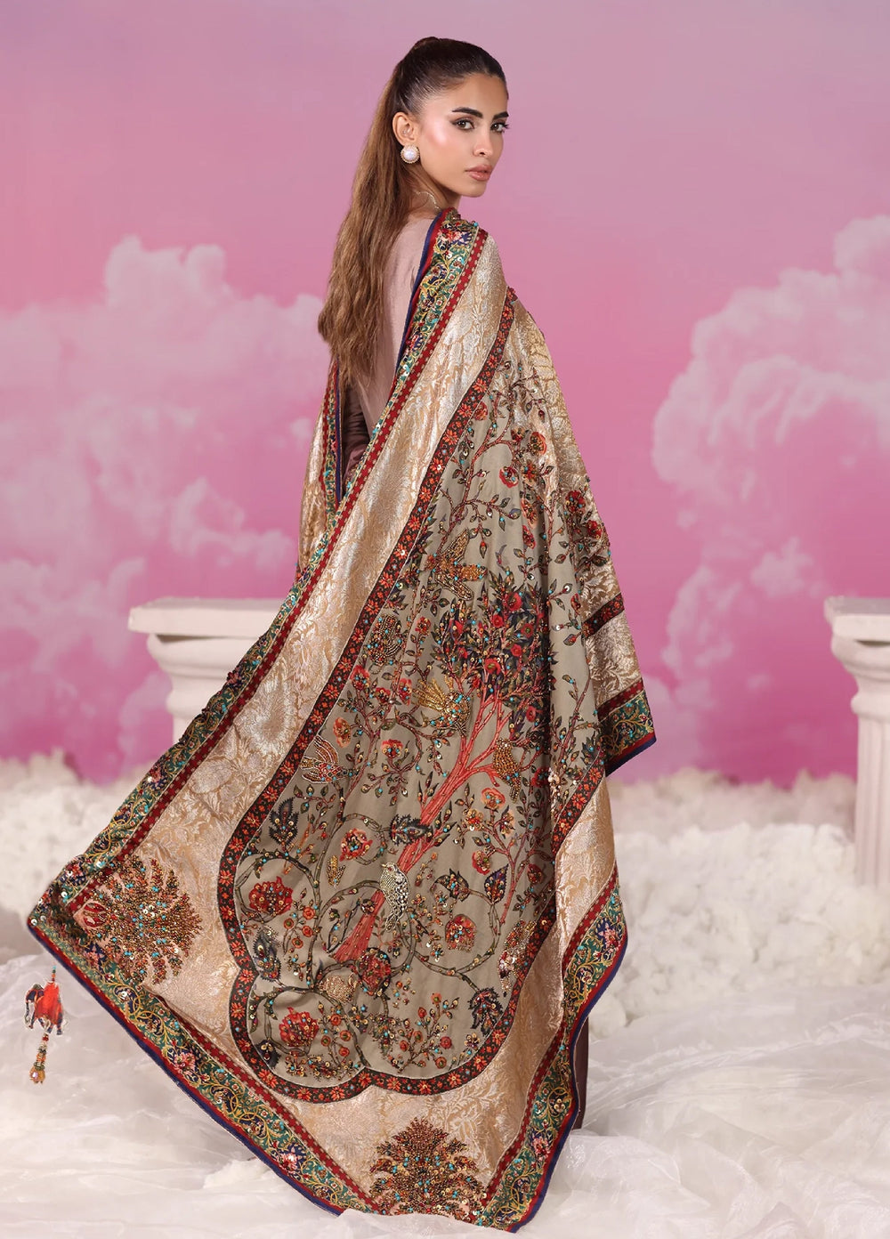 Mount Olypus by Musferah Saad Pret Embroidered Tissue Silk 2 Piece Aurora Rose - Festive Collection