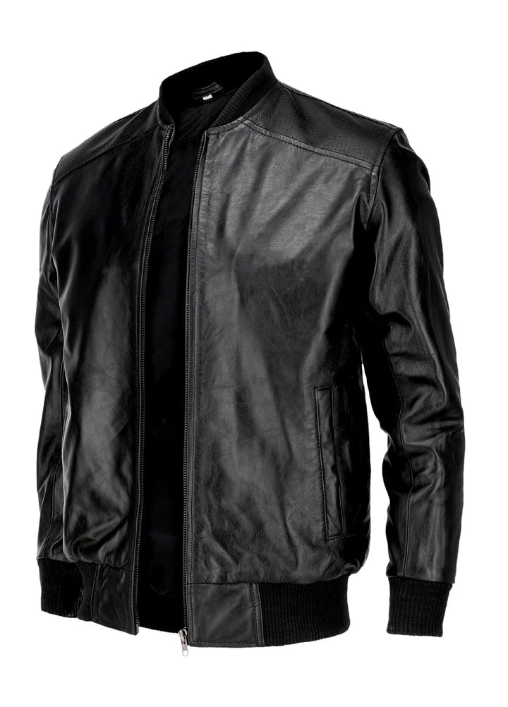 Mens Black Pure Cow Leather  Bomber Jacket