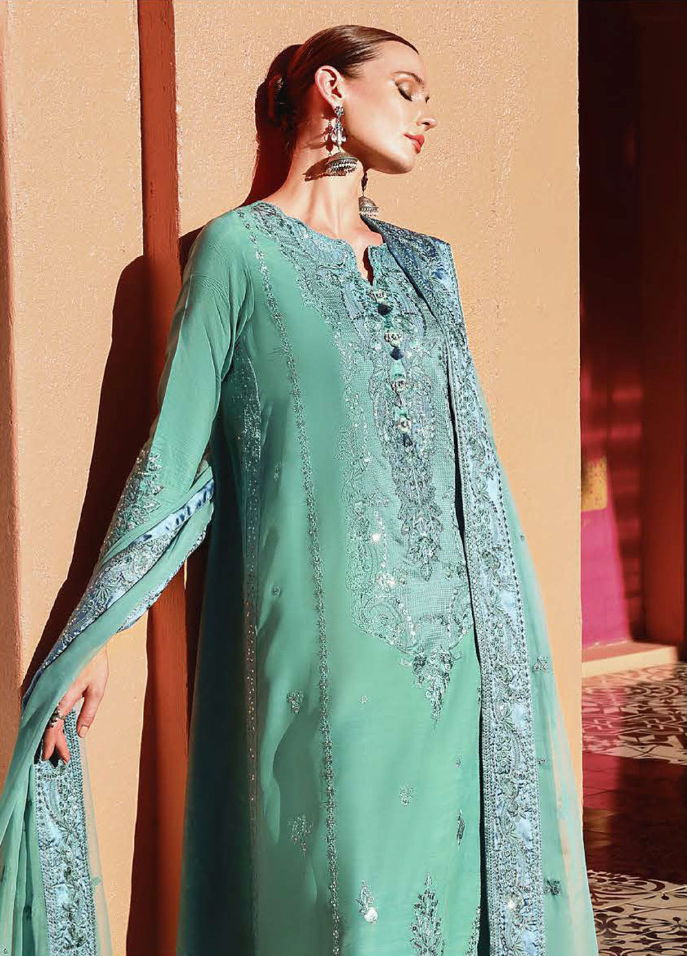 Nuvera Hemline by Mushq Unstitched Raw Silk Embroidered 3 Piece Suit MU26UNH D-5 Sybill - Festive Collection