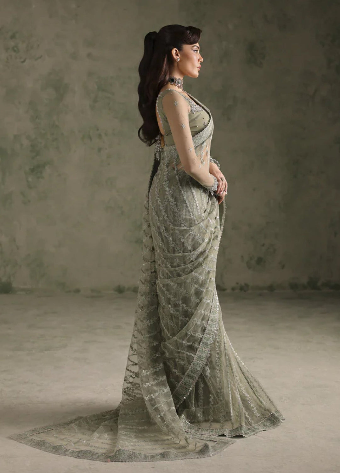 Esmeree by Imran Ramzan Embroidered Unstitched Net Saree Etreinte De Reve - Formals Collection