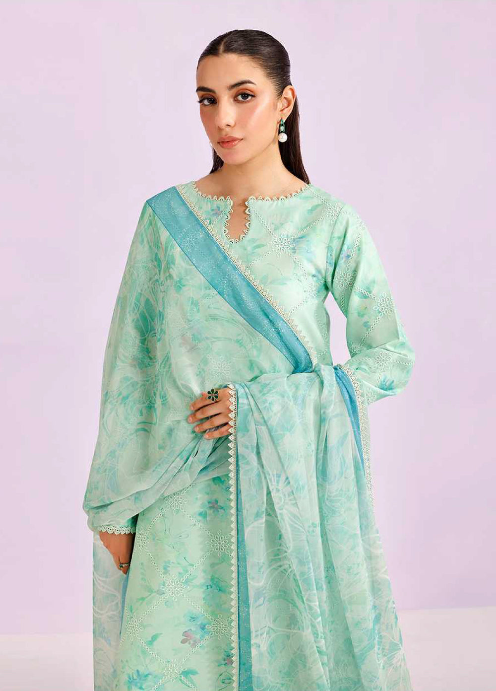 Farasha Unstitched Embroidered Lawn 3 Piece Suit FSH26UL D-9 Mint Pine - Summer Collection