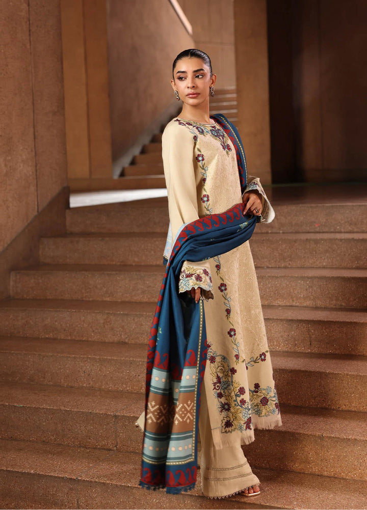 Rajbari Premium Unstitched Peach Winter Shawl Exclusive Embroidered Suits 3 Piece RB25PW D-5 - Winter Collection