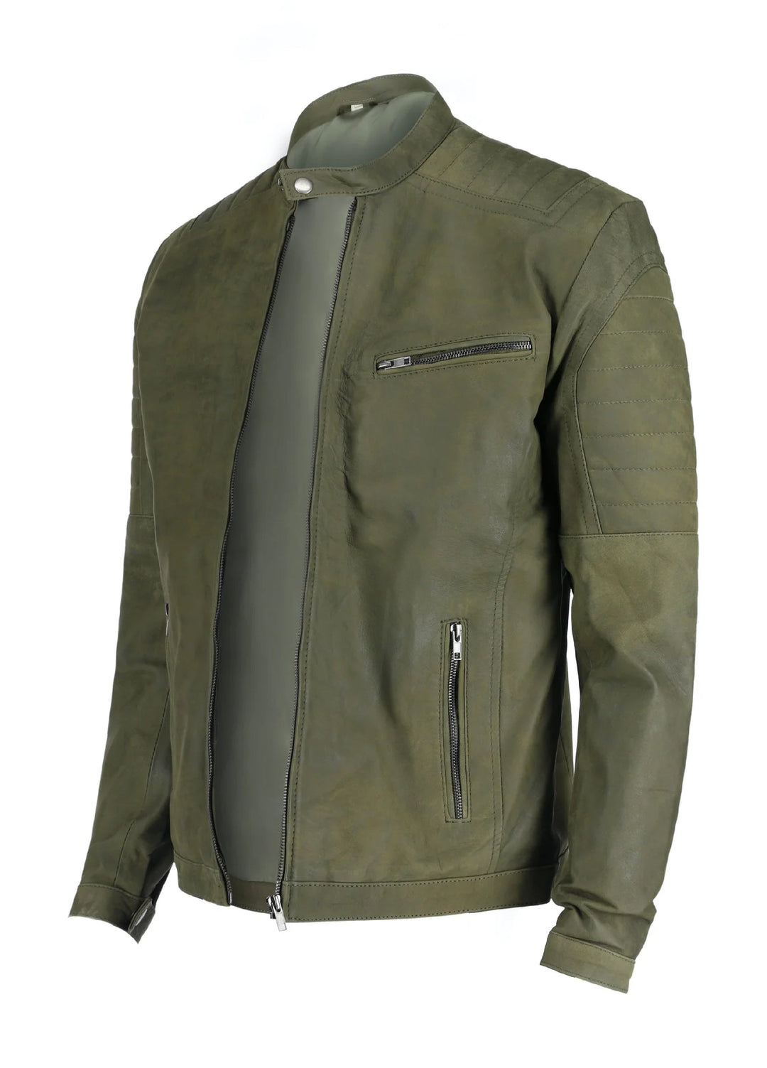 Mens Green Classic Fashion Buff Soft Real Leather Jacket