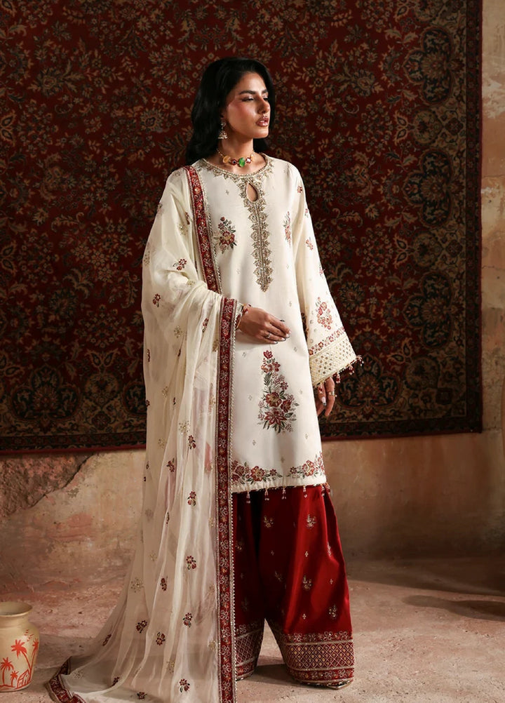 Afsana E Silk by Emaan Adeel Unstitched Embroidered Raw Silk 3 Piece Suit Rukhsar - Festive Collection