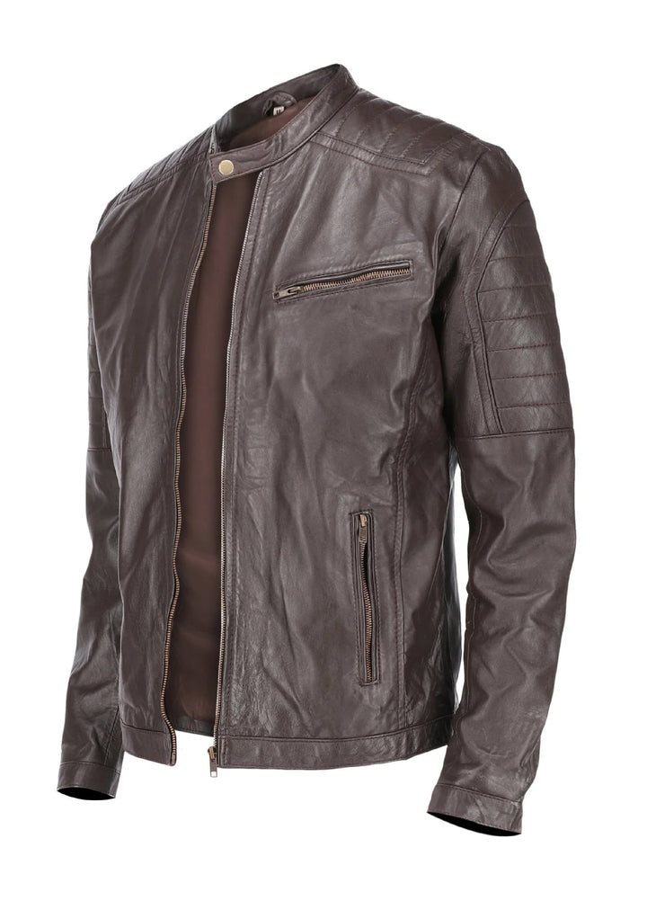 Cafe Racer Brown Mens Pure Sheep Leather Jacket