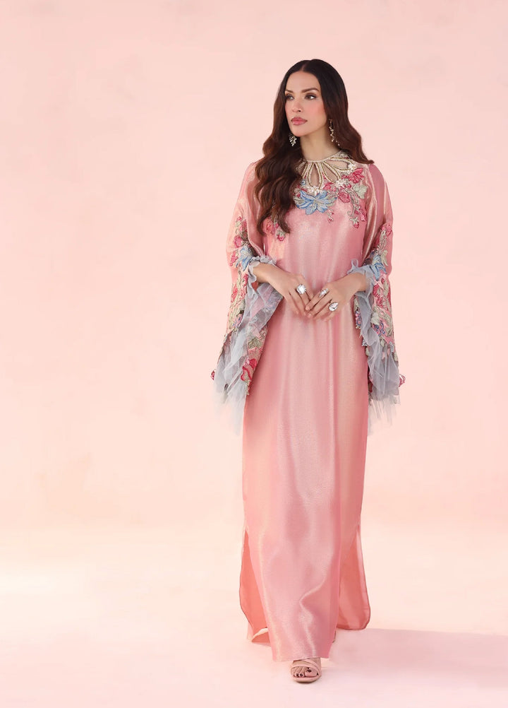 Eterna by Musferah Saad Pret Embroidered Tissue Kaftaan Moonlit Blush - Festive Collection