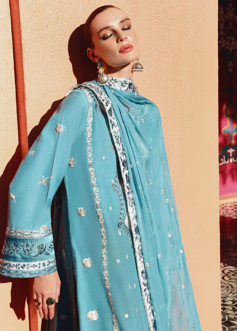 Nuvera Hemline by Mushq Unstitched Raw Silk Embroidered 3 Piece Suit MU26UNH D-8 Glinda - Festive Collection