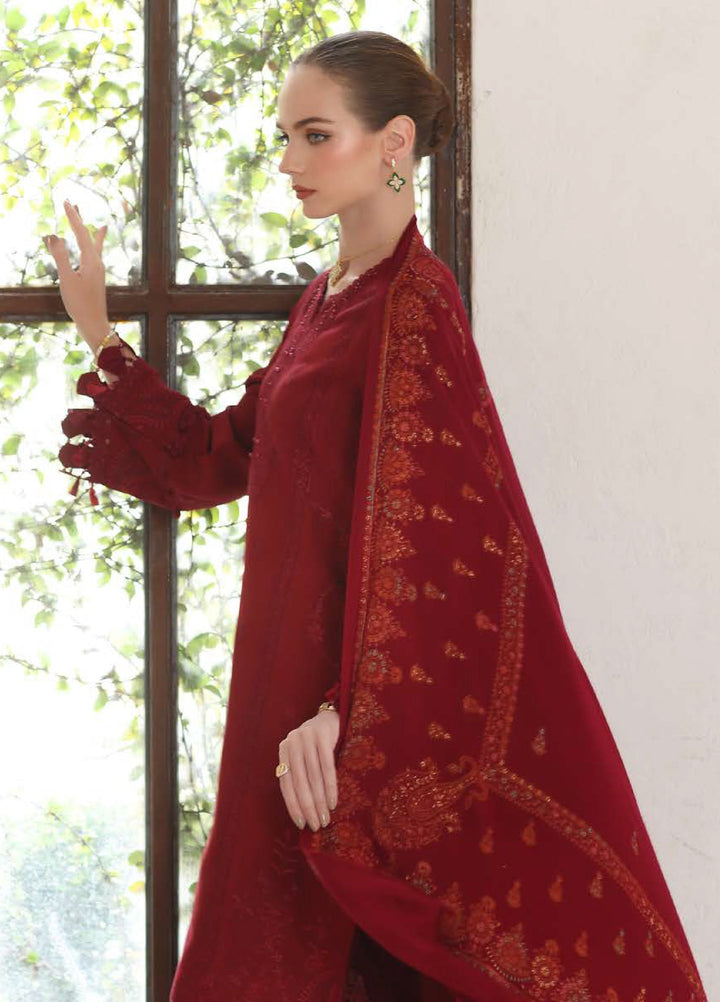 Noor by Saadia Asad Unstitched Linen Pashmina Shawl Embroidered Suits 3 Piece NSA25PW D5-Ember - Winter Collection