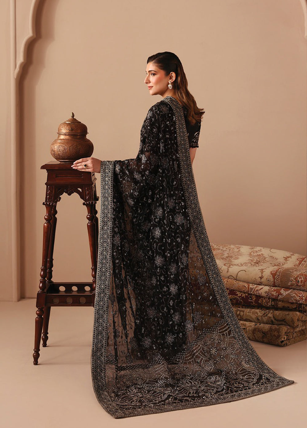 Neorah by Xenia Formals Unstitched Raw Silk Embroidered Saree XE26UN D-10 QAILAH - Festive Collection