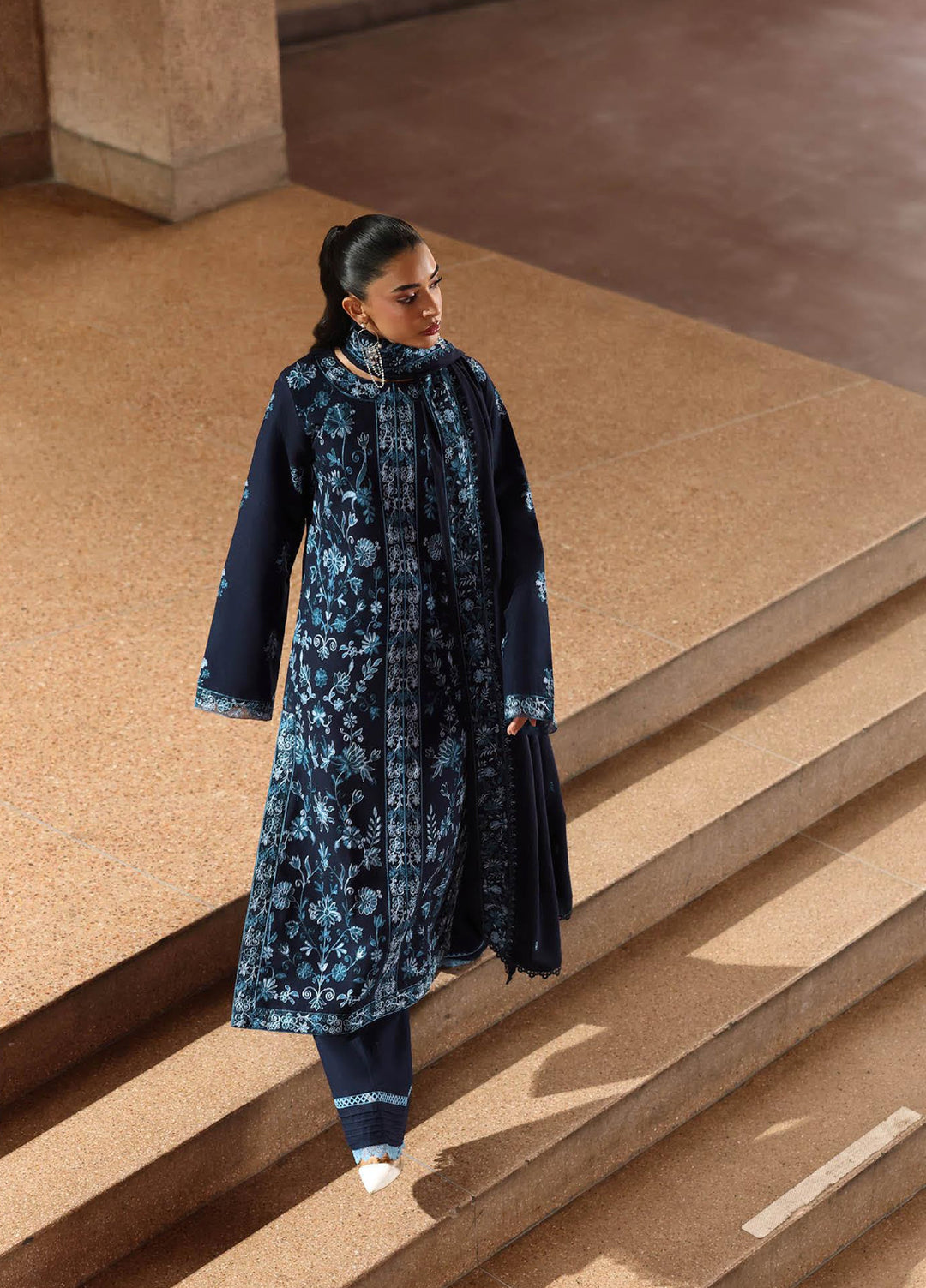 Rajbari Premium Unstitched Peach Winter Shawl Exclusive Embroidered Suits 3 Piece RB25PW D-6 - Winter Collection