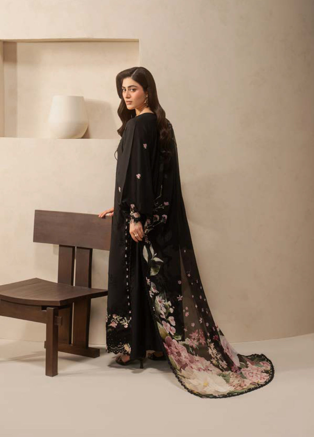 E-Craft by Elaf Unstitched Printed Lawn 3 Piece Suit EHC-5A Charcoal - Casual Collection