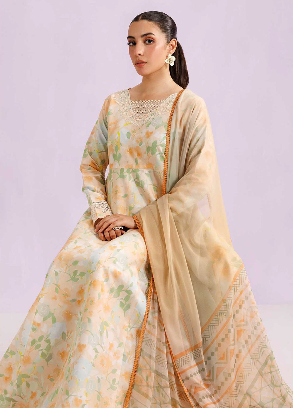 Farasha Unstitched Embroidered Lawn 3 Piece Suit FSH26UL D-4 Cream Sparkle - Summer Collection