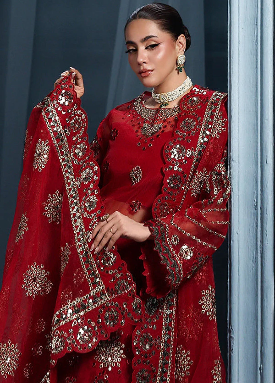 Zynoria by Saffron Unstitched Organza Embroidered Suits 3 Piece SFR25Z Rubellite - Festive Collection