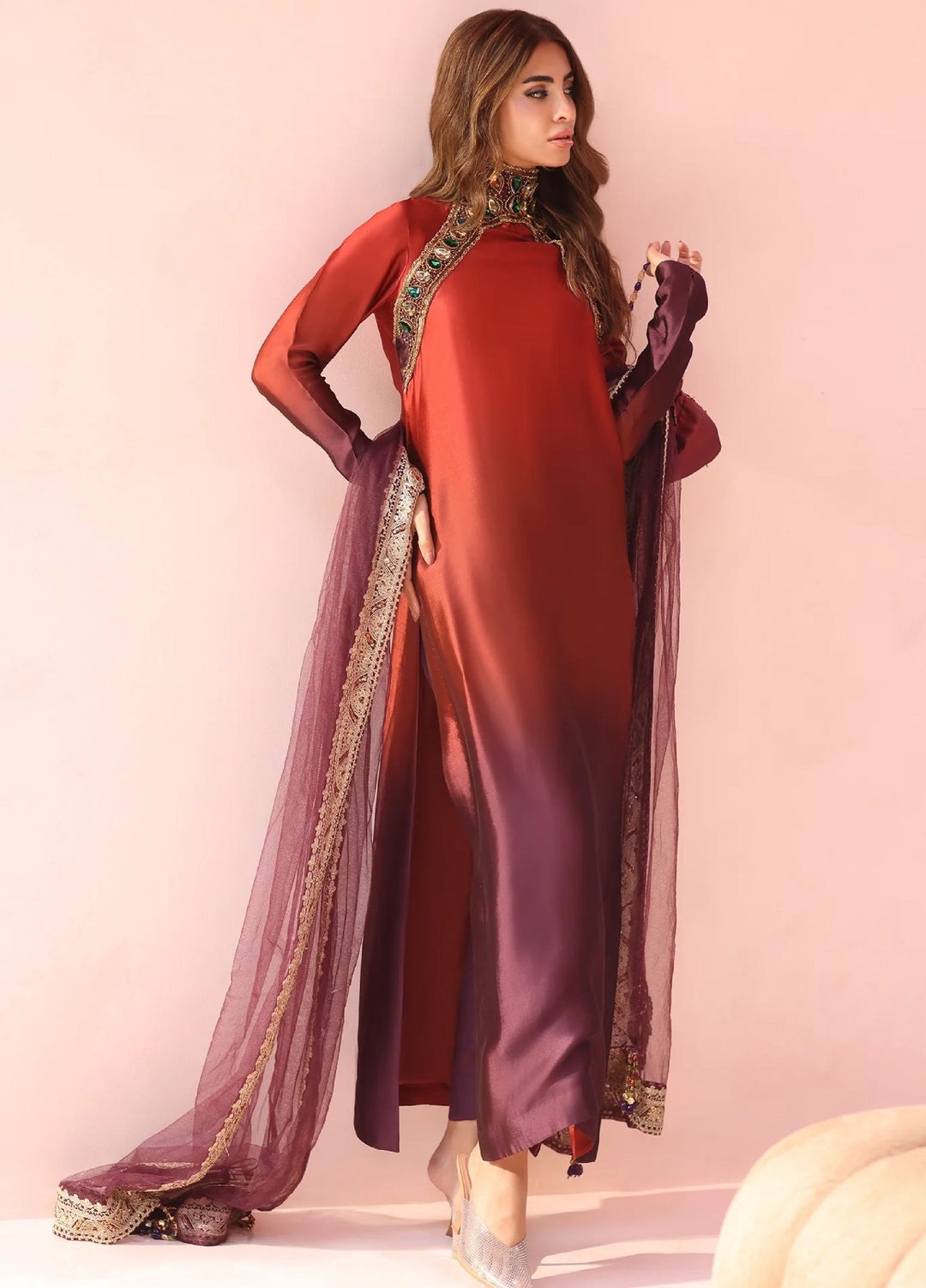 Eterna by Musferah Saad Pret Embroidered Tissue Silk 2 Piece Sunset Ombre - Festive Collection
